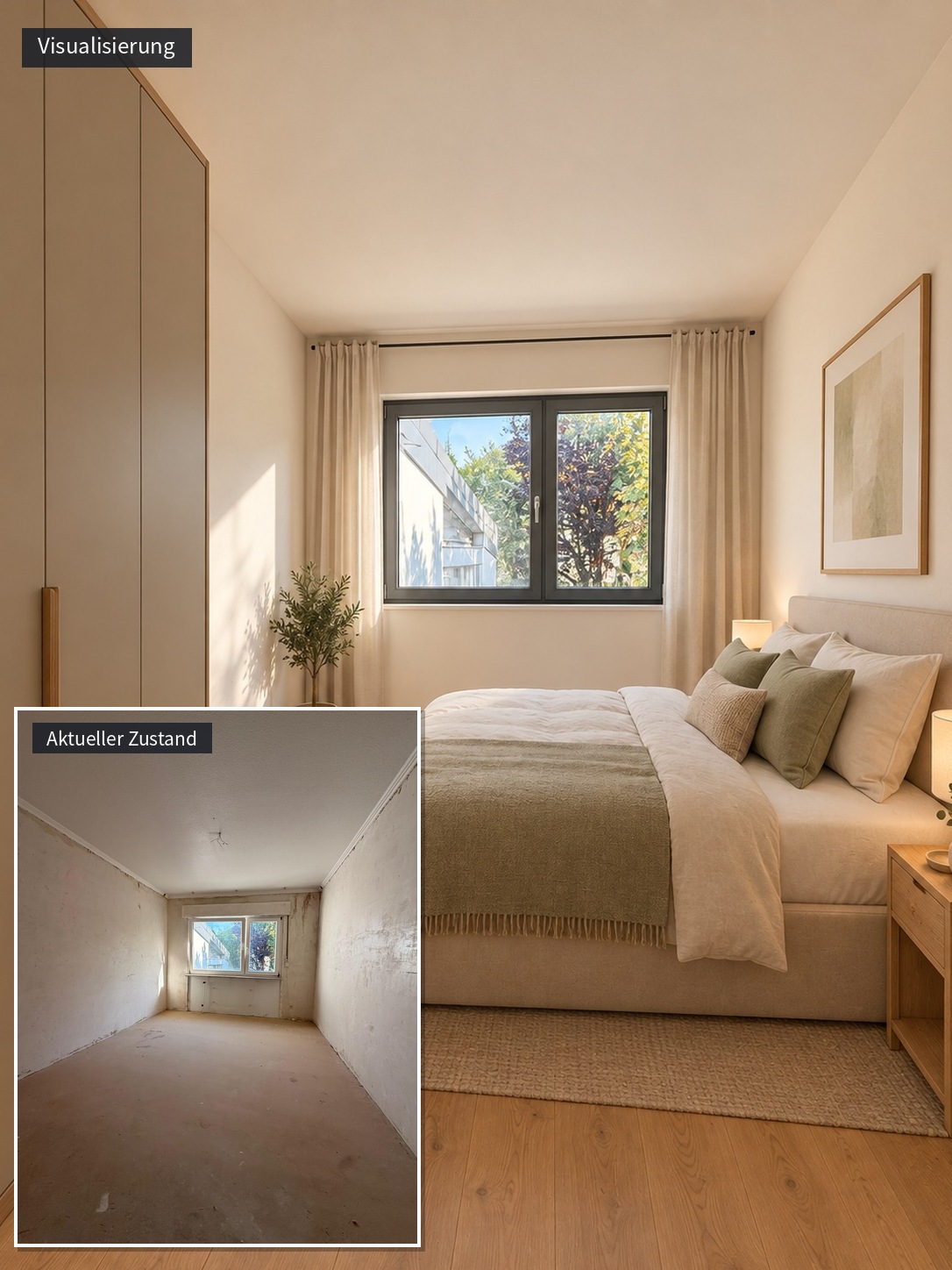 Elternschlafzimmer, Visualisierung und aktueller Zustand